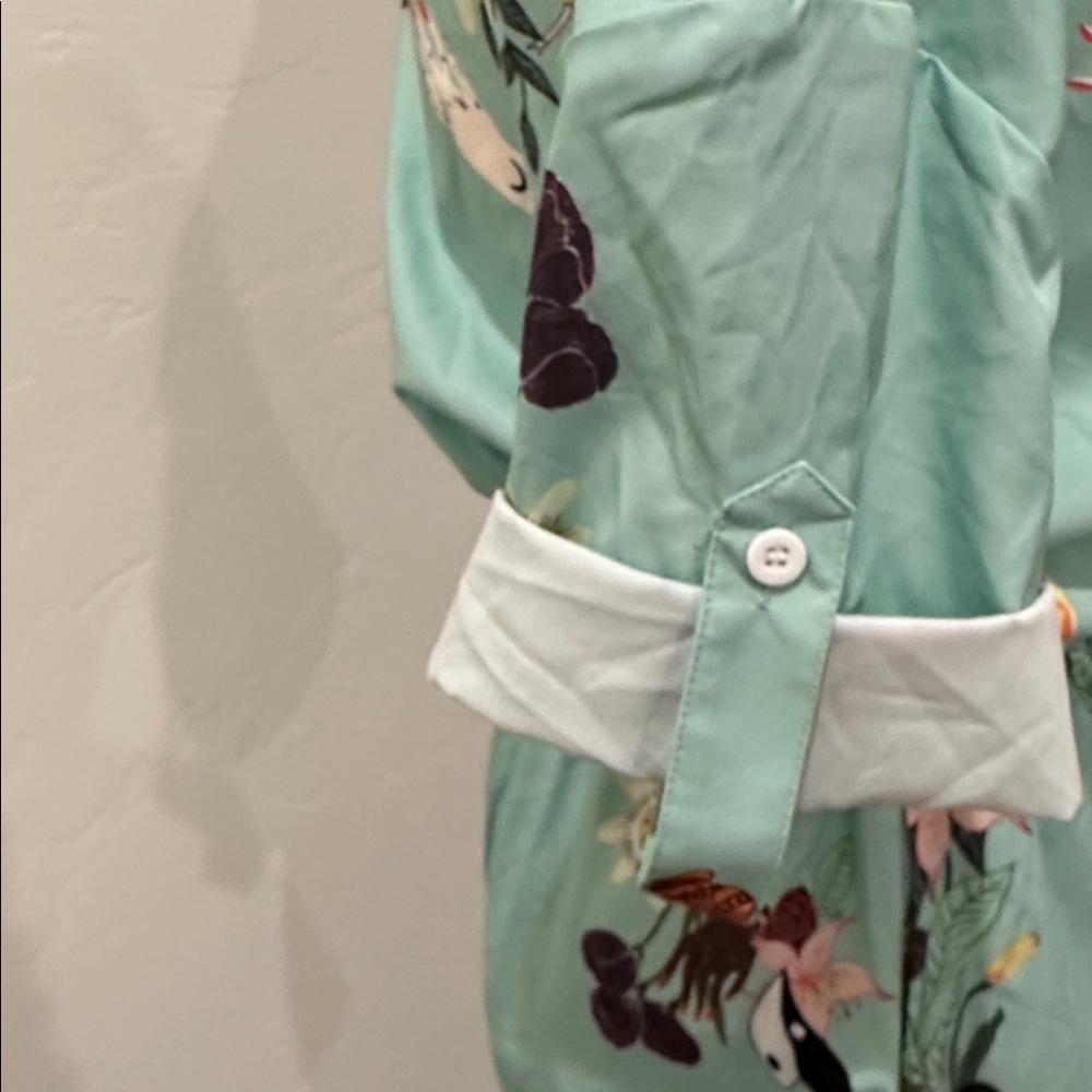 🔵 PJ Shorts Set Floral Print Teal - Picture 4 of 8
